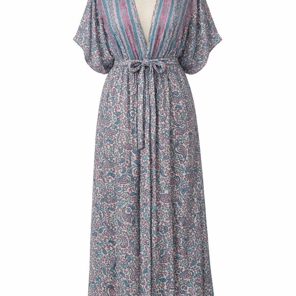 PrettyGarden Other - PRETTYGARDEN Boho Paisley Maxi Dress Robe Blue Pink XL Viscose